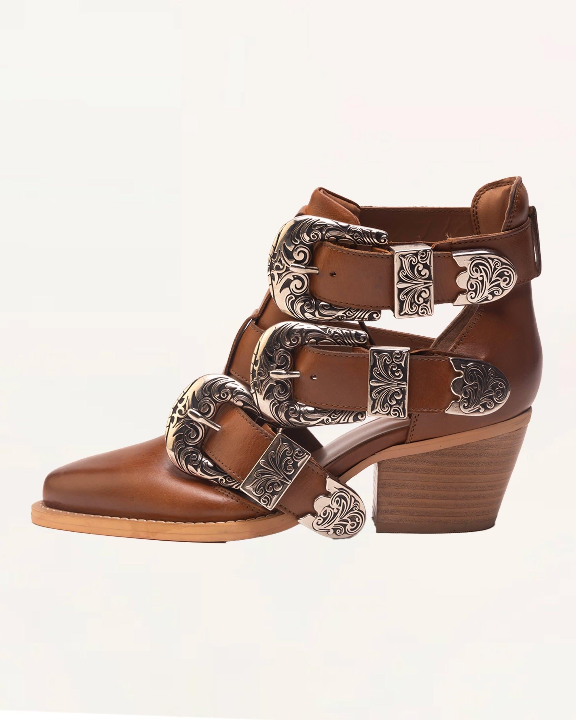 Loyal West Rodeo Ankle Bootie In Calfskin - Bone & Saddle