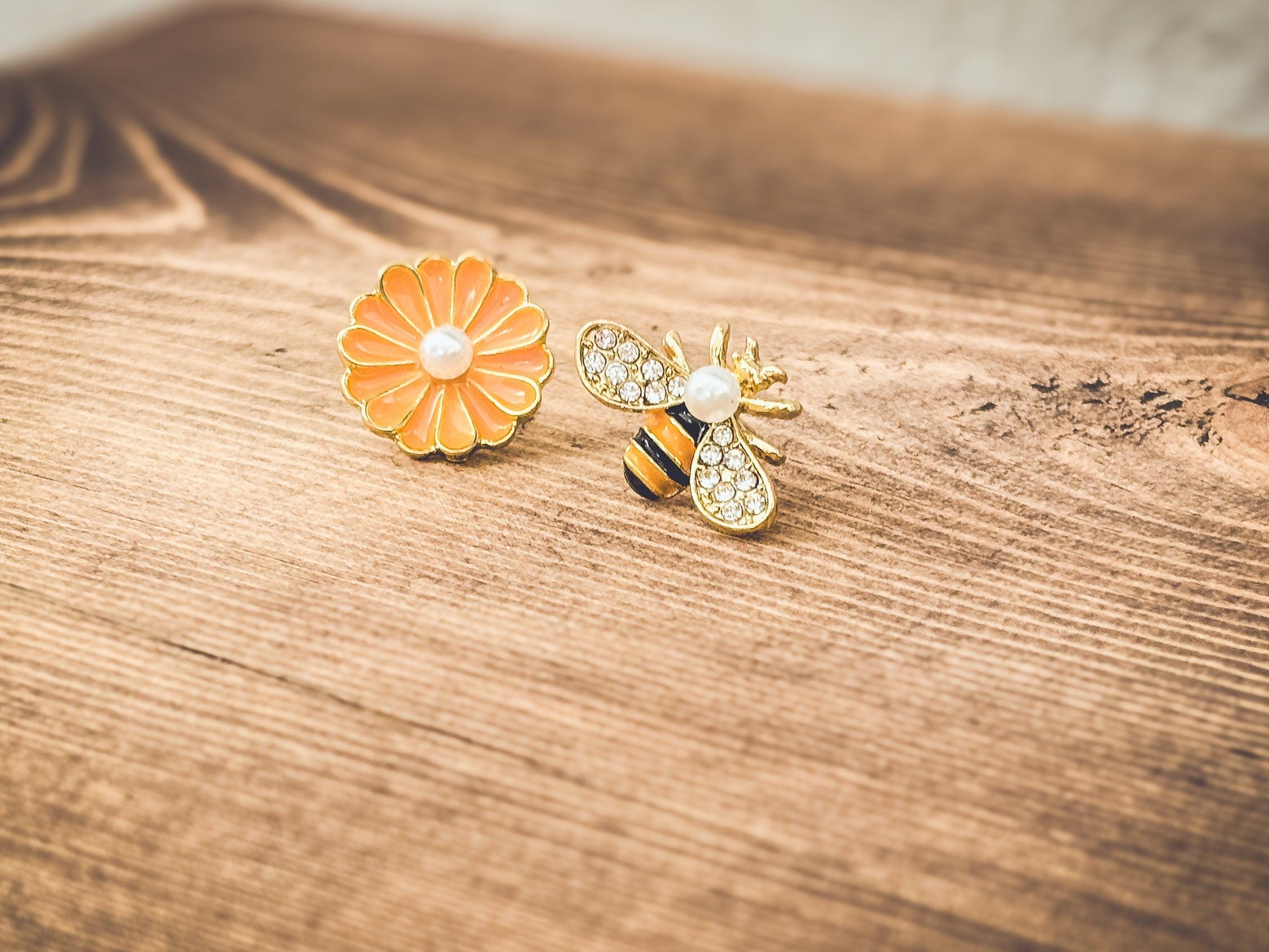 Adorable Bumble Bee and Flower Earrings