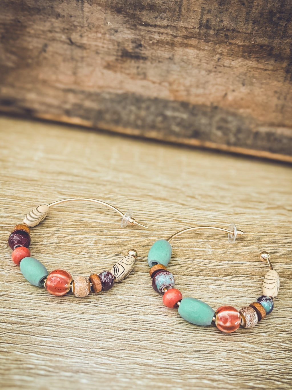 Bohemian Colorful Beaded Stone Hoop Earrings