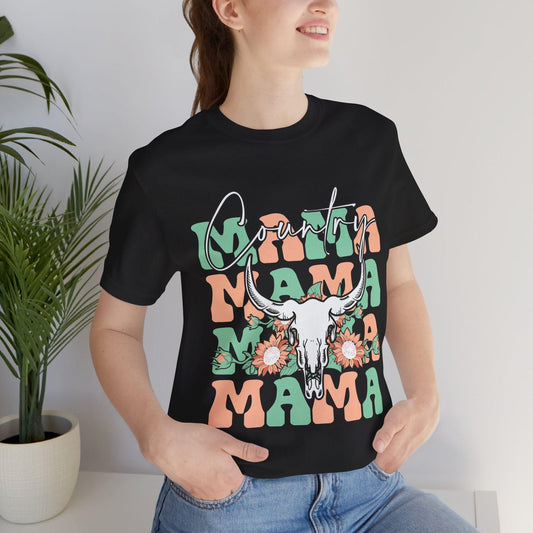 Country Mama Tee – Grafik T-Shirt mit floralem Longhorn-Motiv