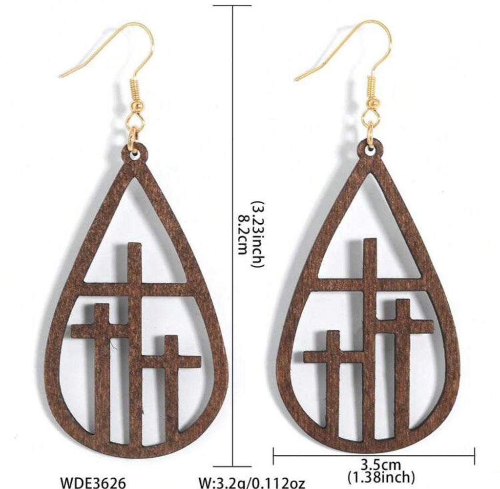 Beautiful Cross at Calvary Wood Earrings