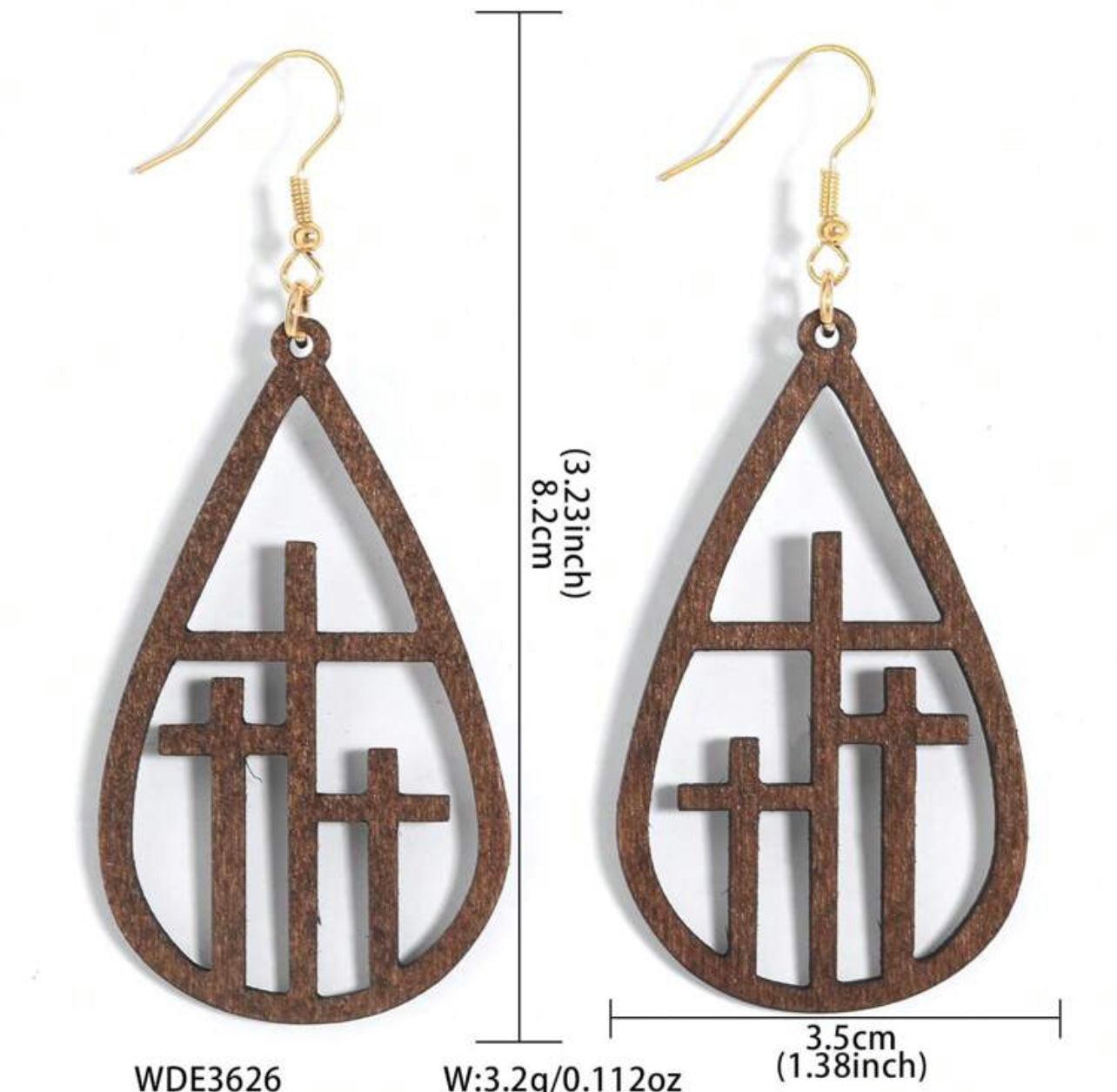 Beautiful Cross at Calvary Wood Earrings