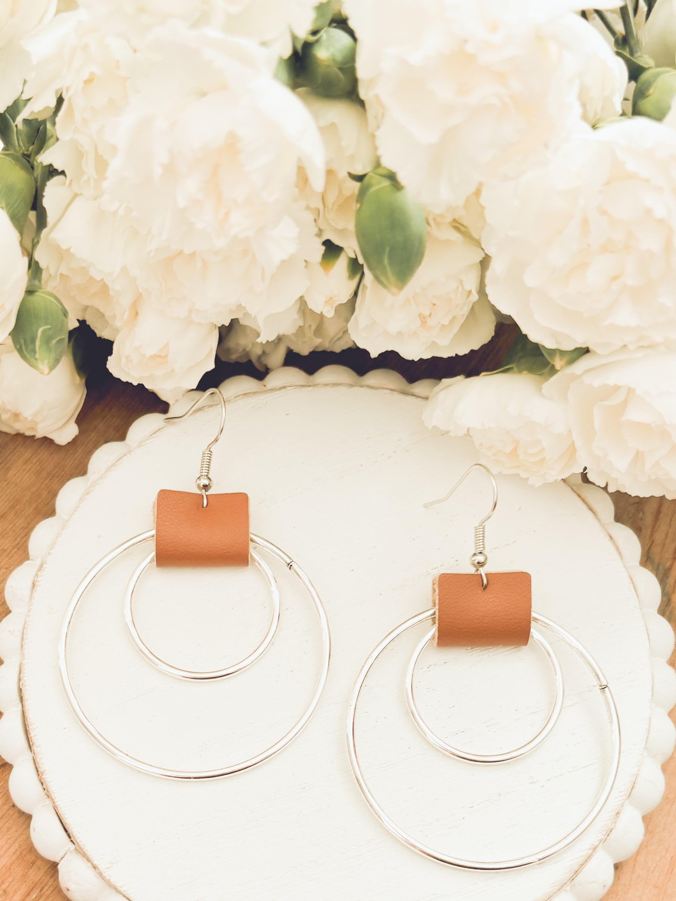 Beautiful Leather Hoop Earrings- Gold or Silver