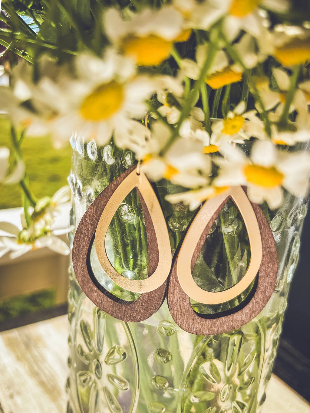 Beautiful Wood and Gold Drop Earrings