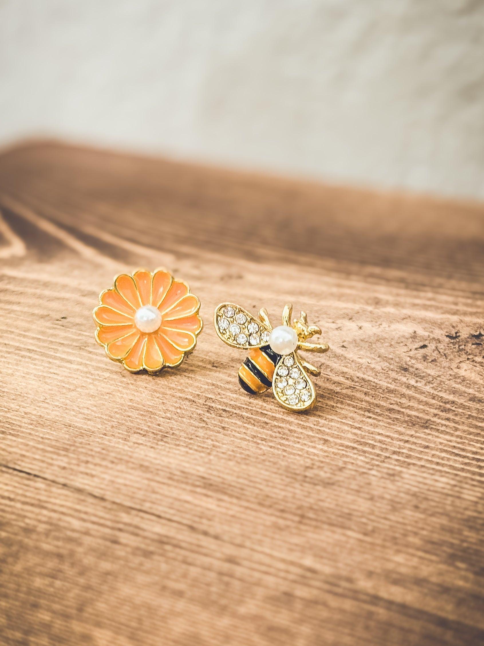 Adorable Bumble Bee and Flower Earrings