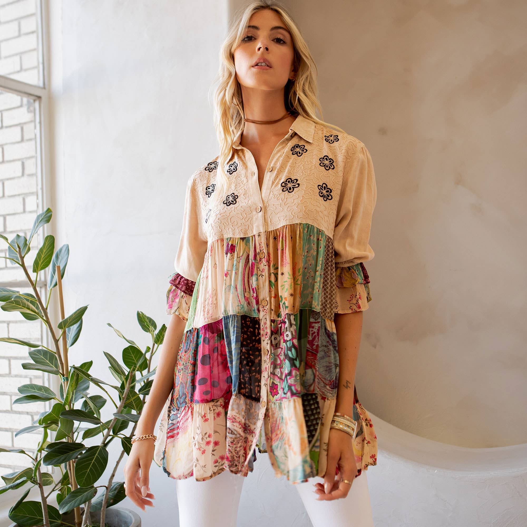 3/4 Ruffle Sleeves Western Blouse Top (New Color)