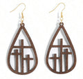Beautiful Cross at Calvary Wood Earrings