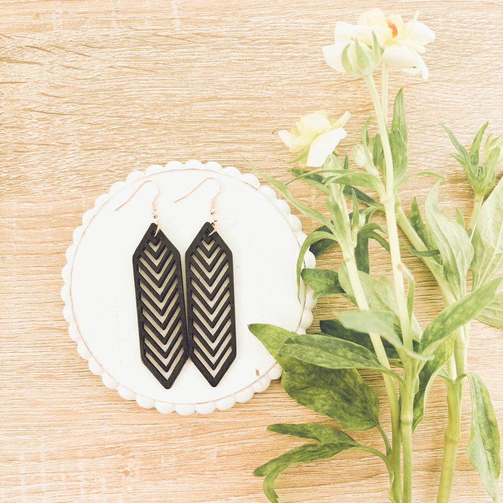 Beautiful Black Wooden Laser Cut Earrings