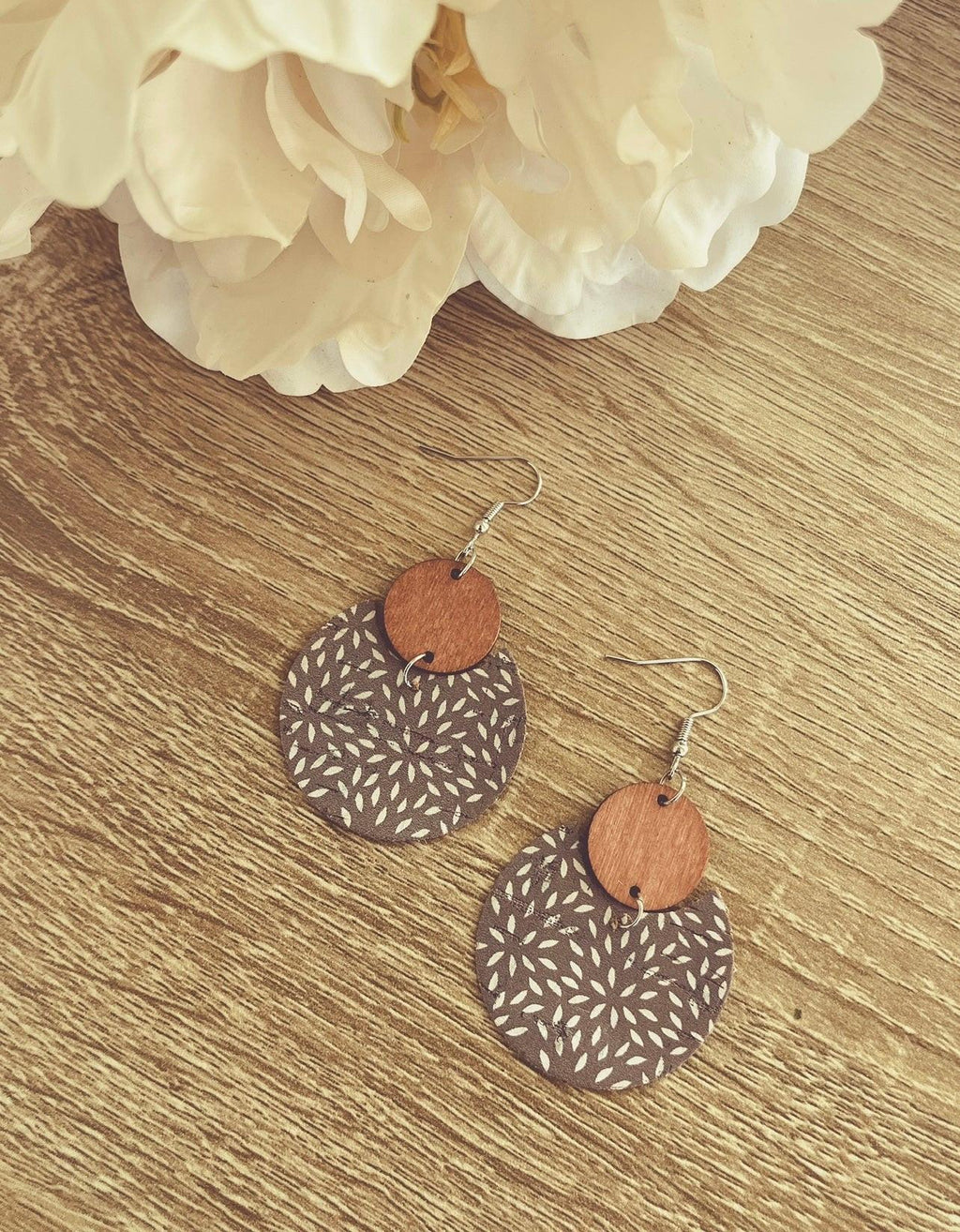 Beautiful Icy Blue/Gray Wood and Cork Earrings