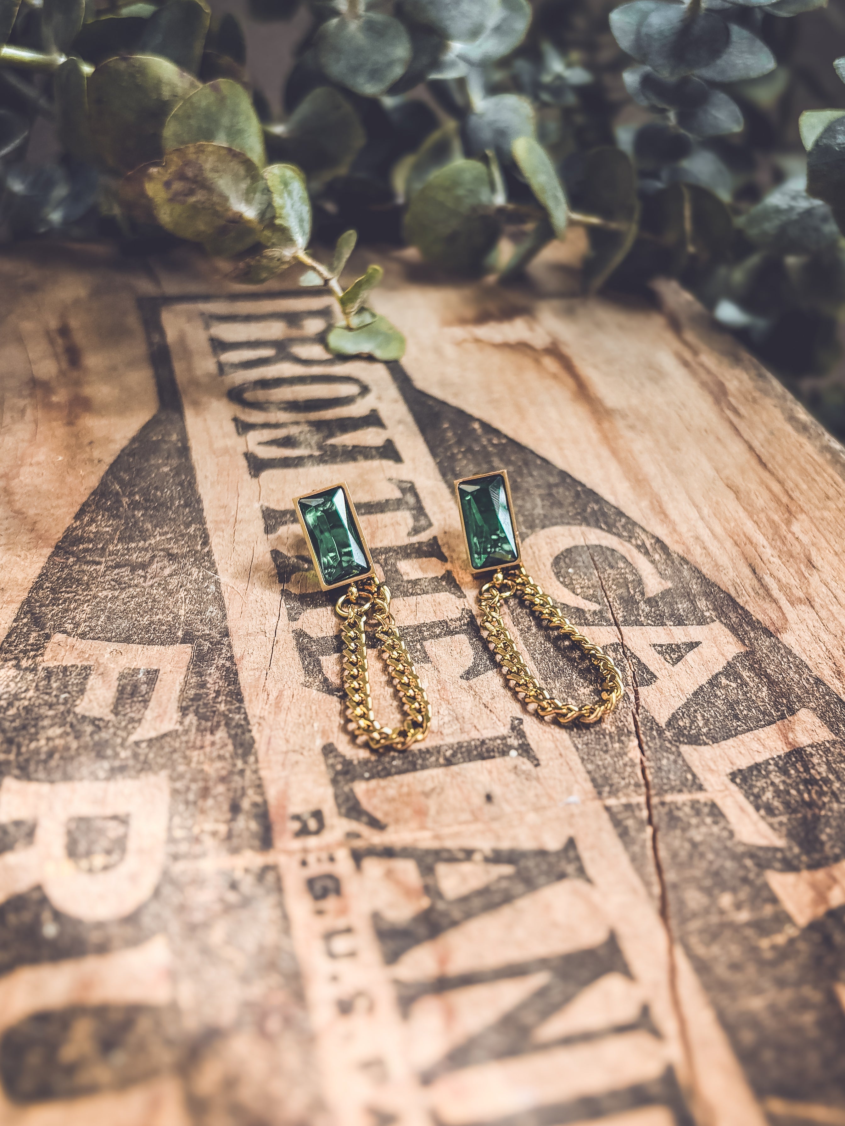 Beautiful Gold Chain and Emerald Earrings