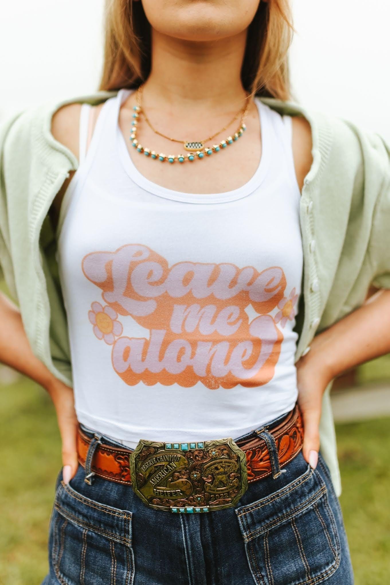 Leave Me Alone Retro Flower Graphic Tank Top