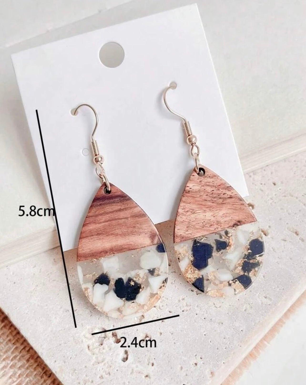 Beautiful Wood and Resin Neutral Confetti Earrings