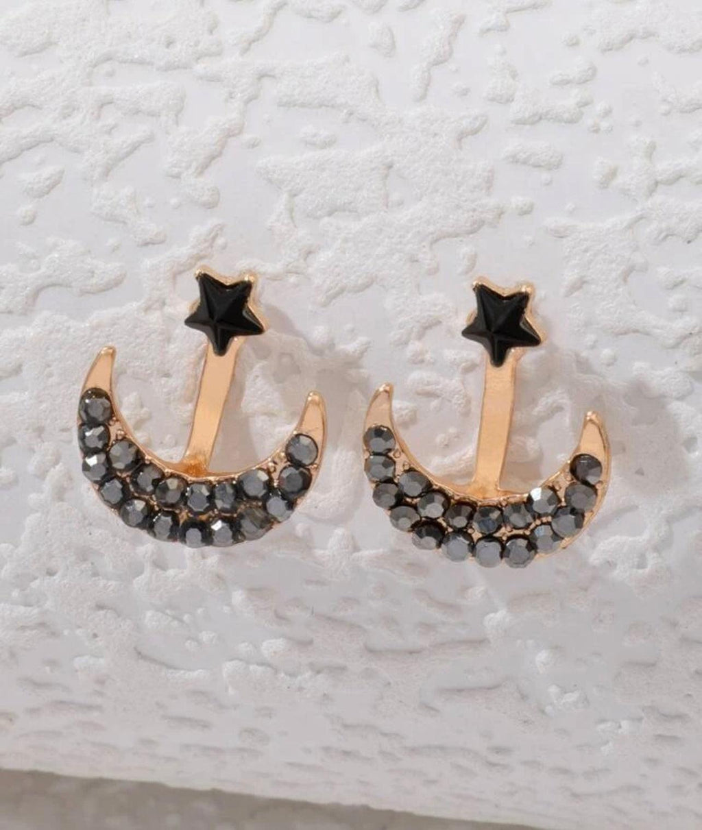 Black Moon and Star Jacket Earrings