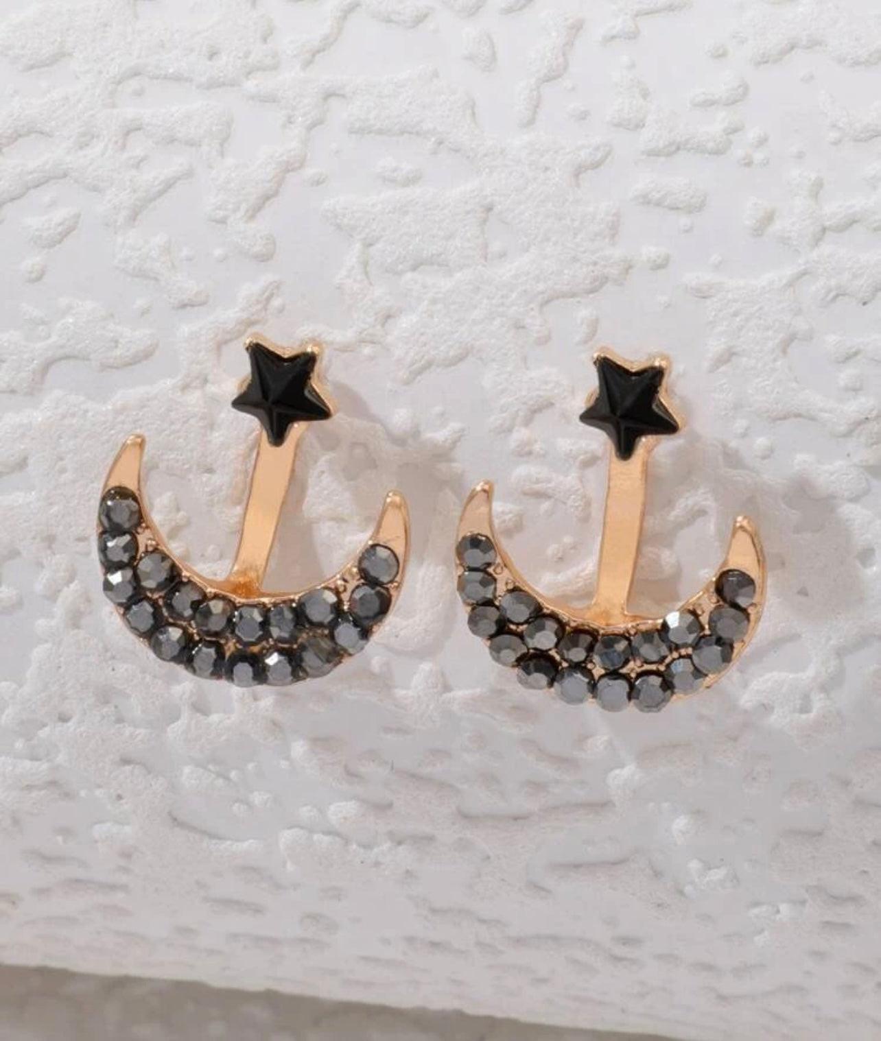 Black Moon and Star Jacket Earrings