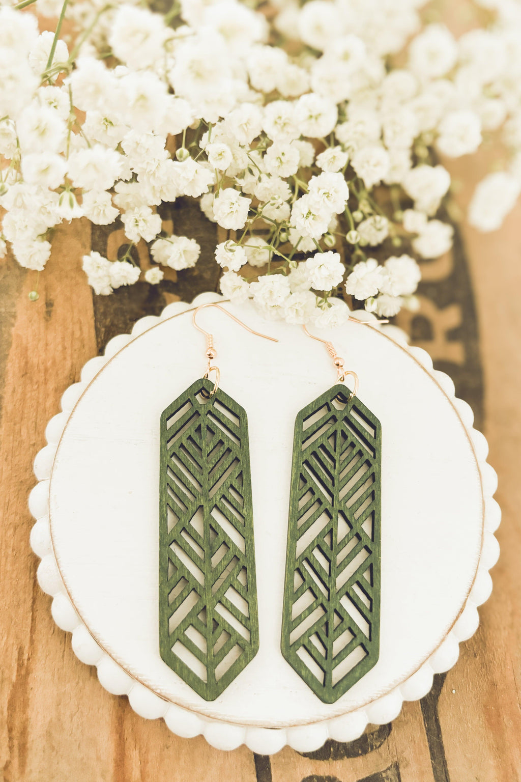 Beautiful Green Wooden Laser Cut Earrings