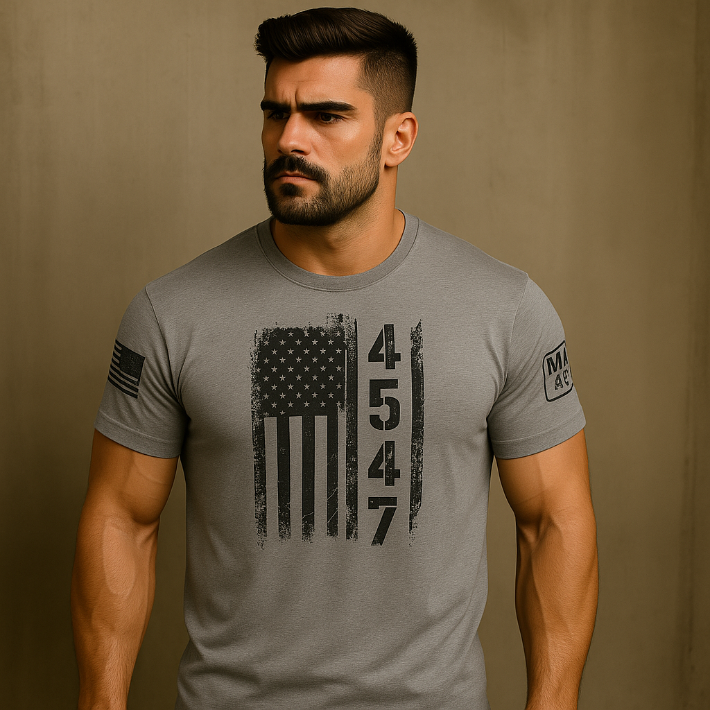 45-47 mit Flaggen-T-Shirt