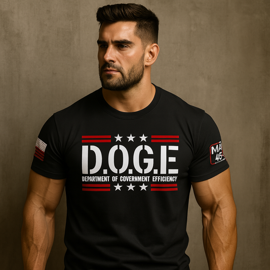D.O.G.E. Schwarzes T-Shirt mit rot