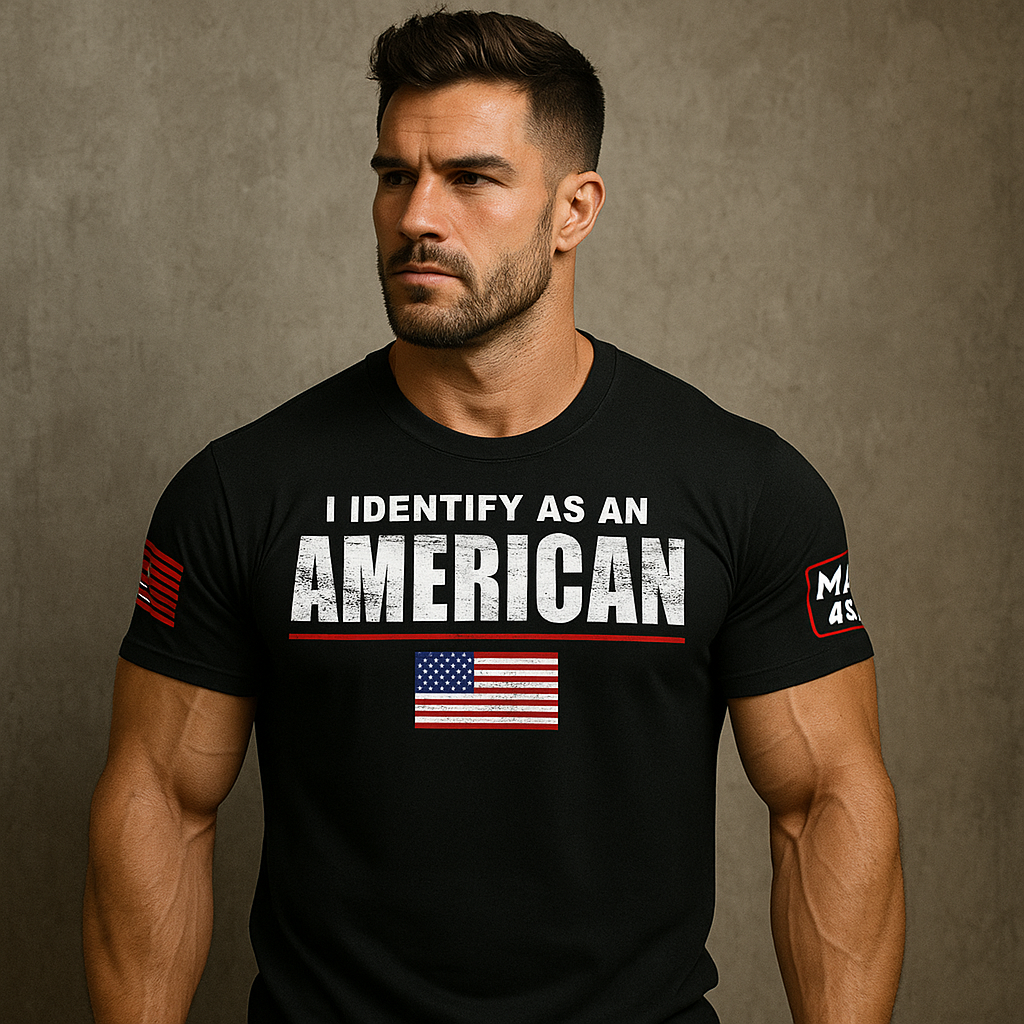 Identifizieren Sie sich als amerikanisches schwarzes T-Shirt