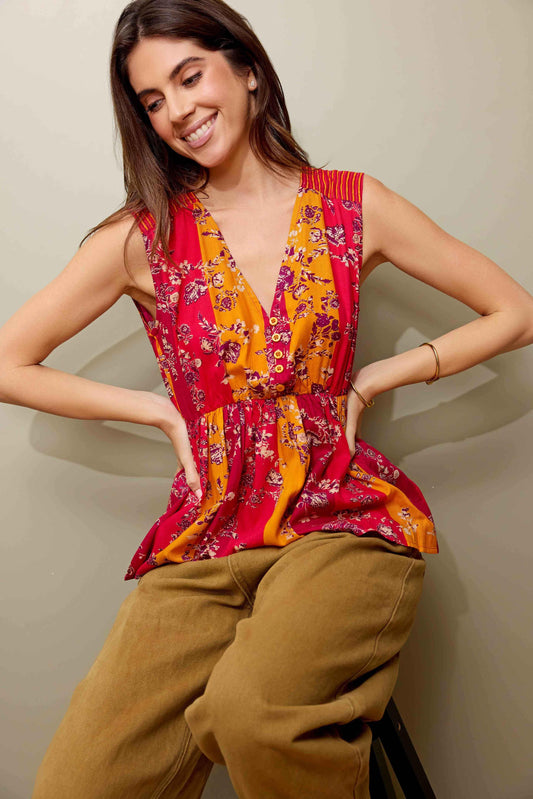 Bohera Grace Anne Ärmelloses Peplum-Oberteil mit Farbstreifen