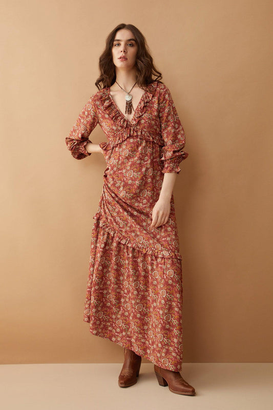 Bohera Camille V-Ausschnitt Rüschenkleid