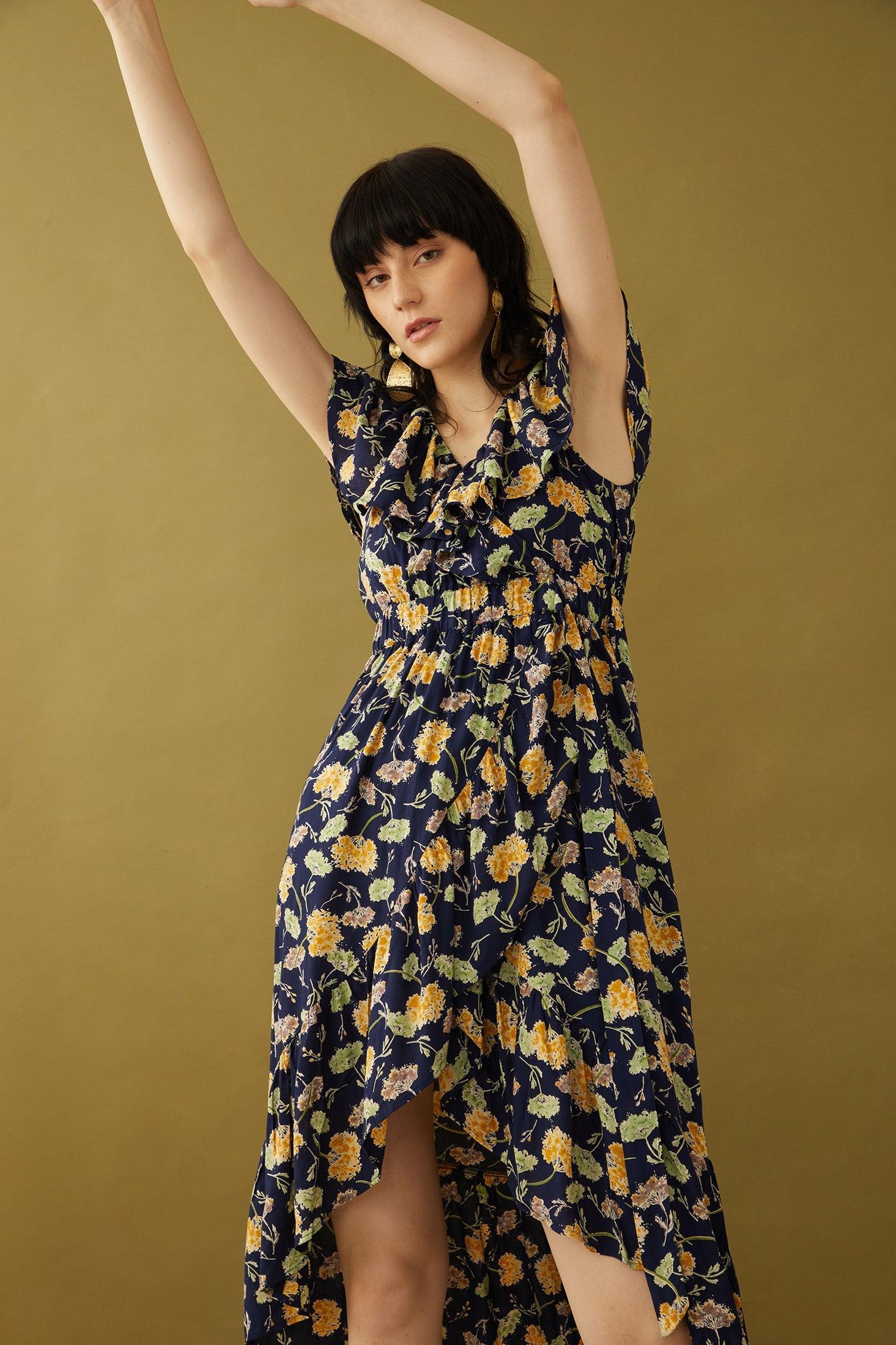 Bohera Marjorie Mellum Wrap-Over Floral Print Dress