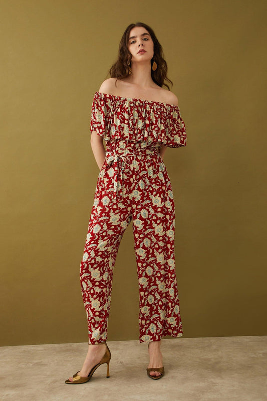 Bohera Masuyo geblümter schulterfreier Jumpsuit