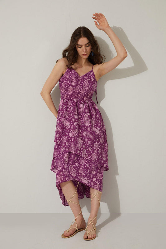 Bohera Penelope Rüschenkleid mit tiefer Taille in Lila