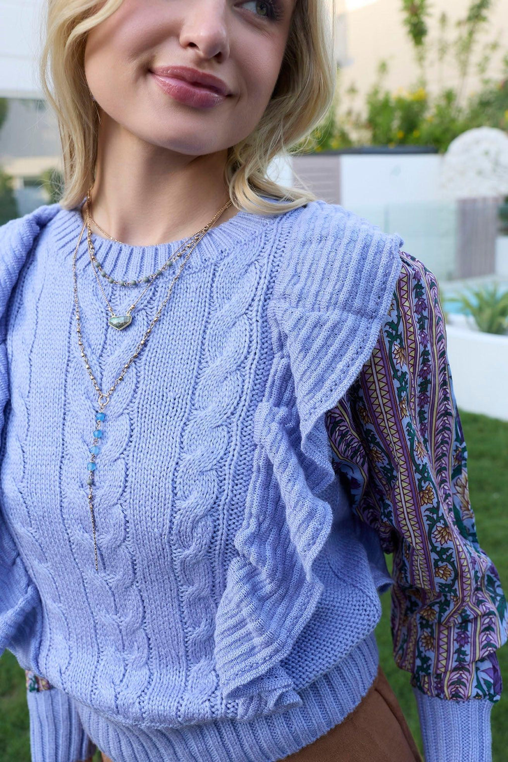 Penelope Ruffled Sweater in Blue
