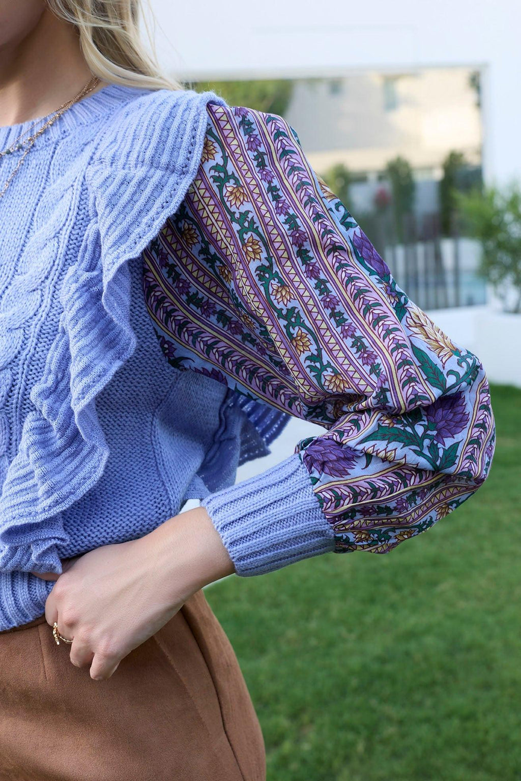 Penelope Ruffled Sweater in Blue