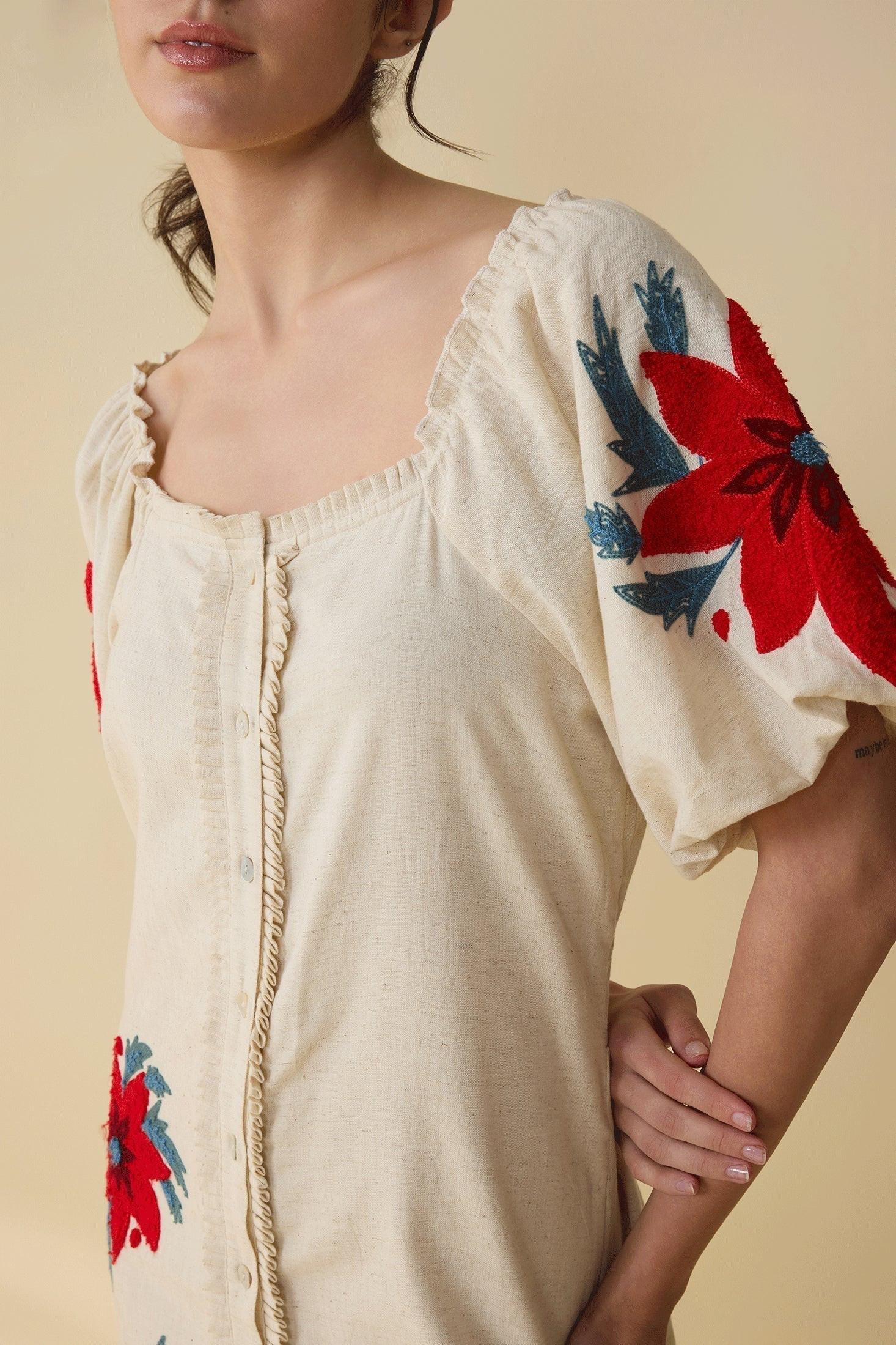 Emma Bloom Bouffant Dress In Off White