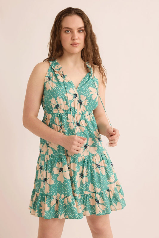 Fionas florales A-Linien-Kleid in Türkis