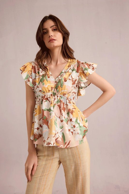 Evelyn Blossom Top in Weiß und Braun