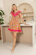 My Lush Oasis Empire Waist Dress In Pink And Peach