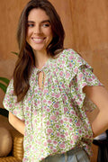 Bohera Outrider Collared Frill Sleeve Grove Top in Berry Sprig