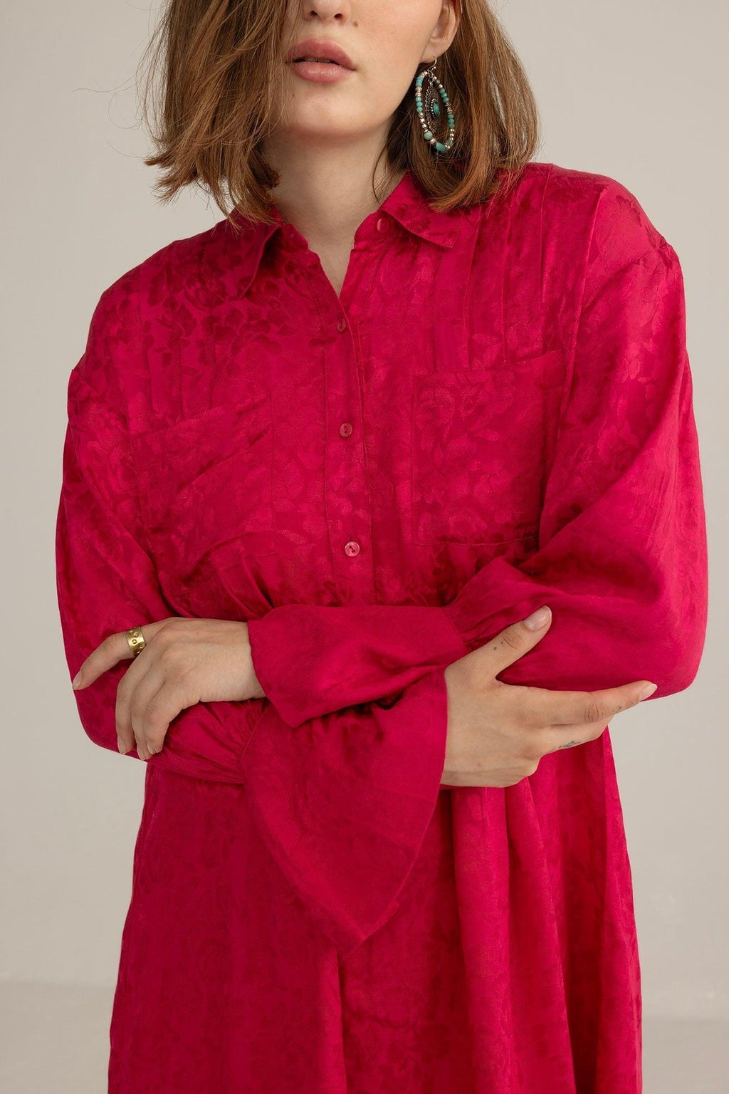 The Elowen Belle Woven Dress in Wine Pink