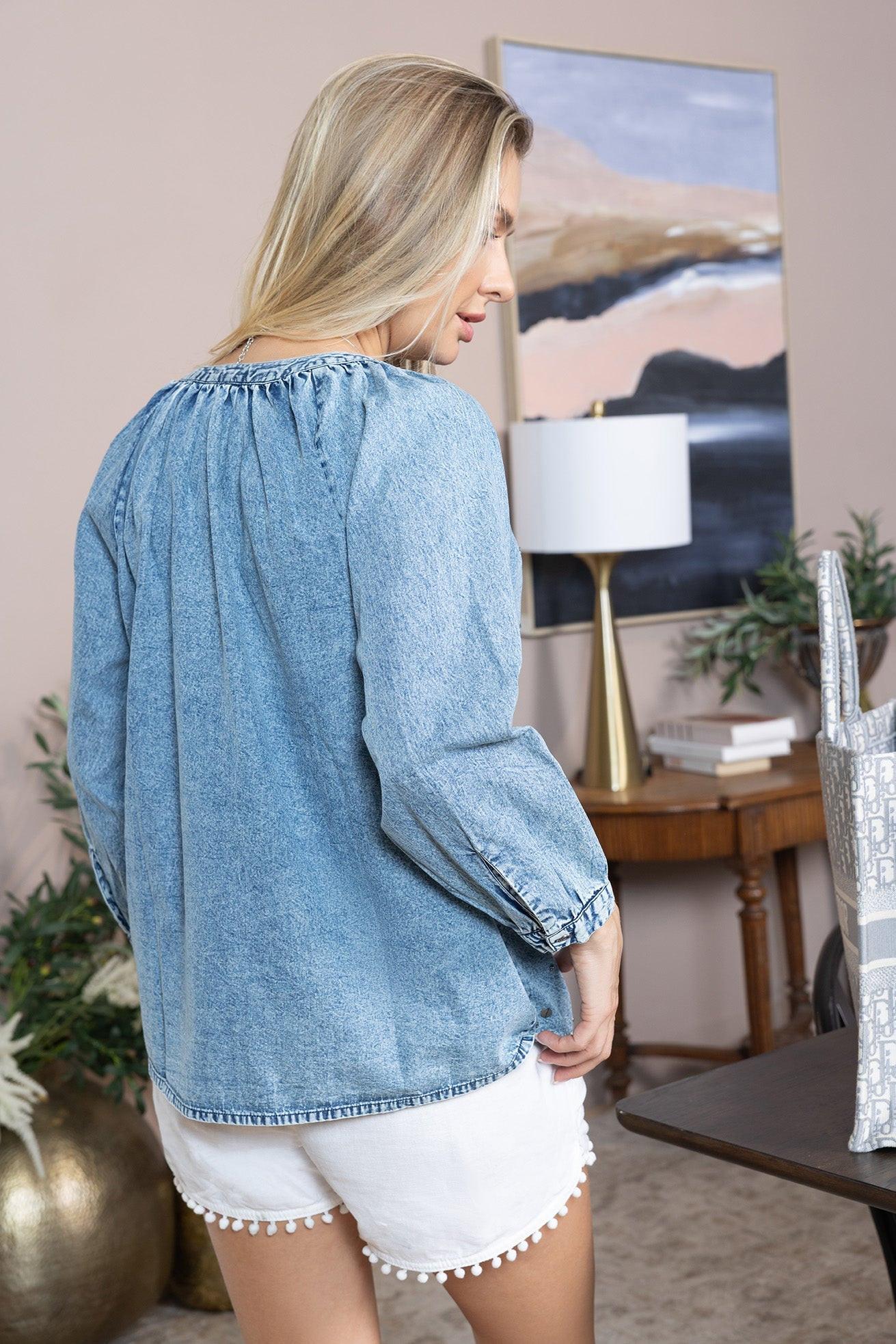 Stitched in Stardust Top in Washed Blue
