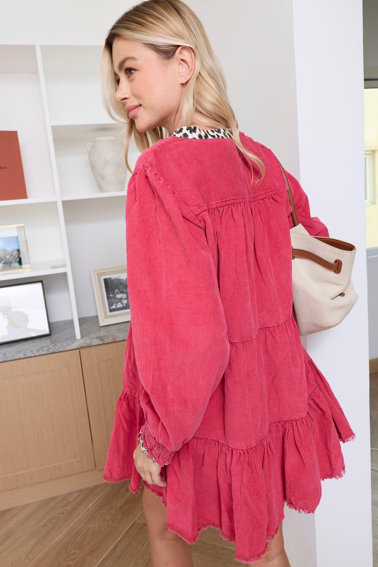 Pink Prowler Corduroy Dress in Panther Pink