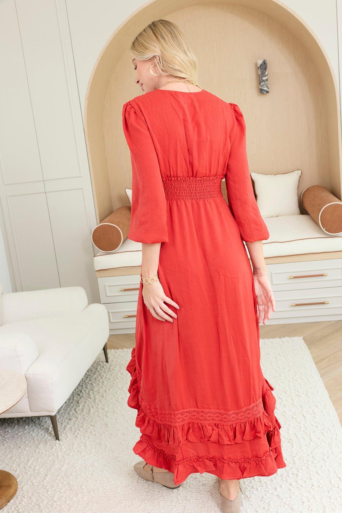 Rumba Rouge Satin Dress in Spiced Red