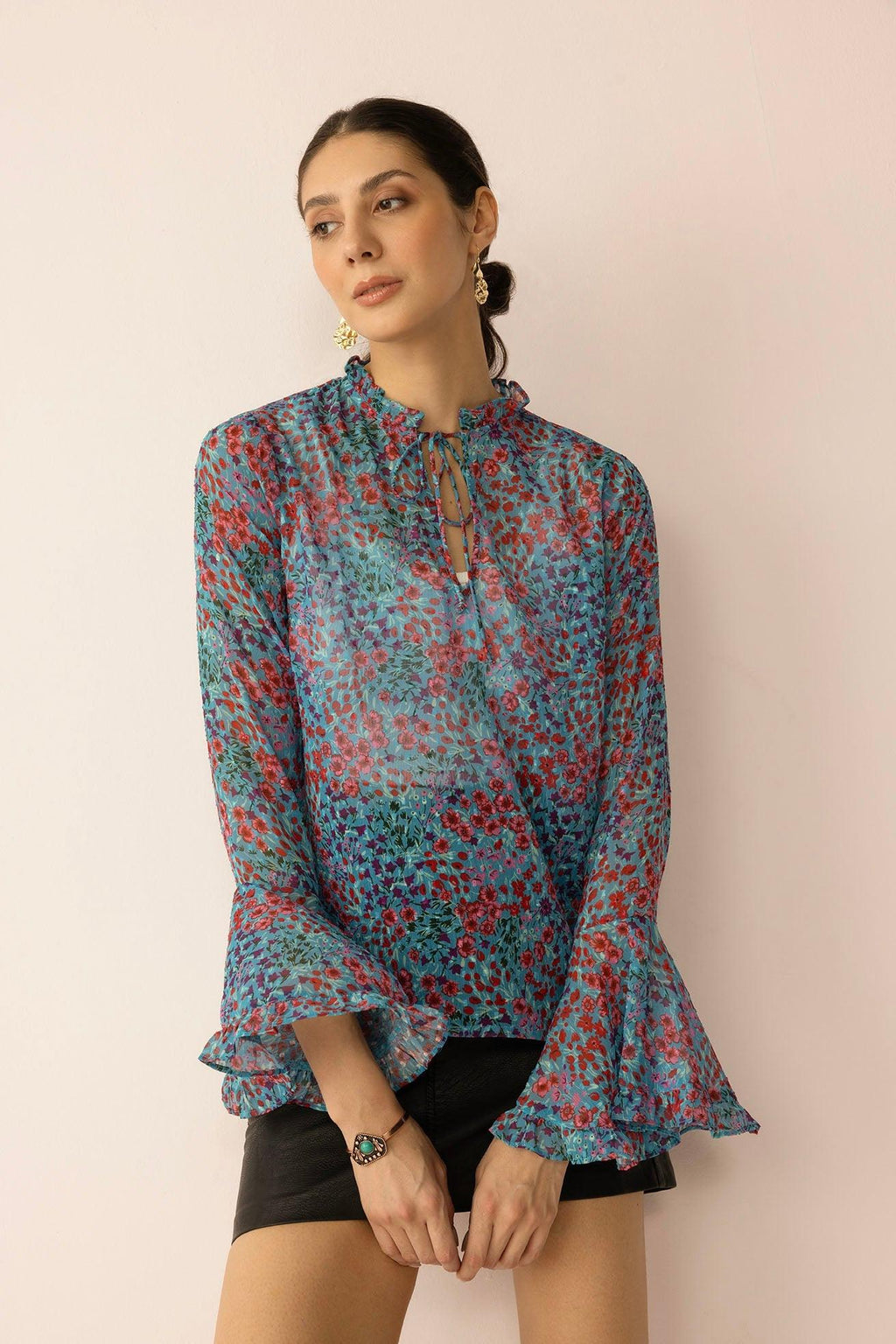 Rosette Reverie Top in Blue