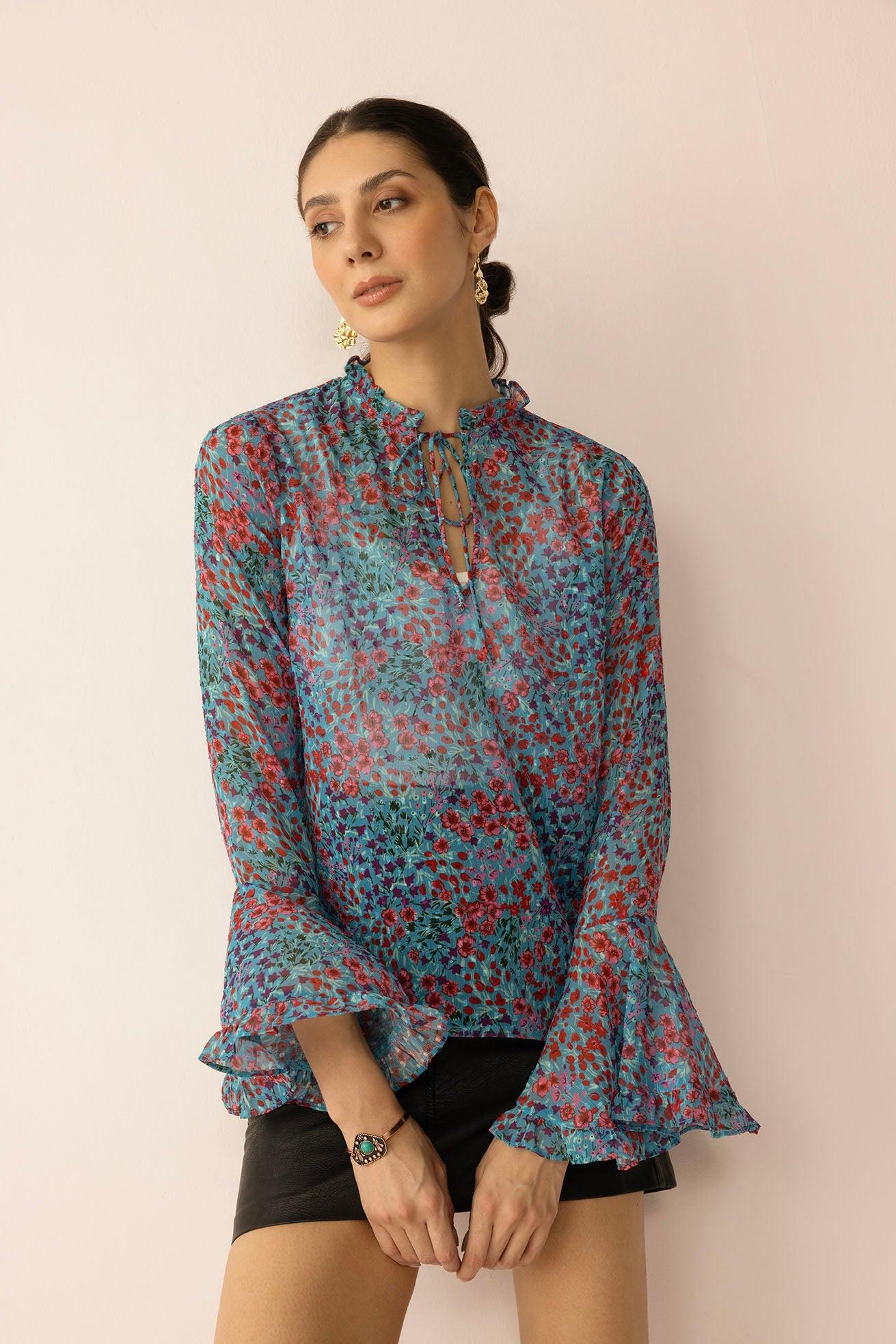 Rosette Reverie Top in Blue