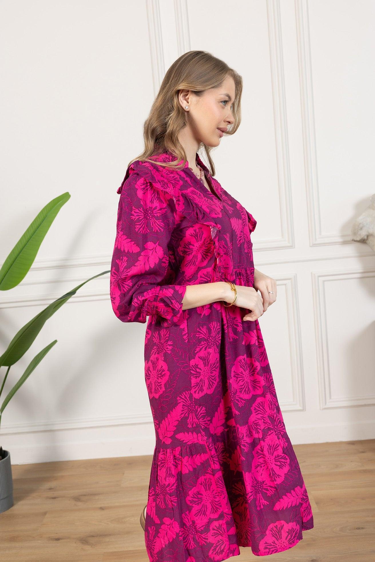 Spring Carnival Ruffle Dress in boysenberry color
