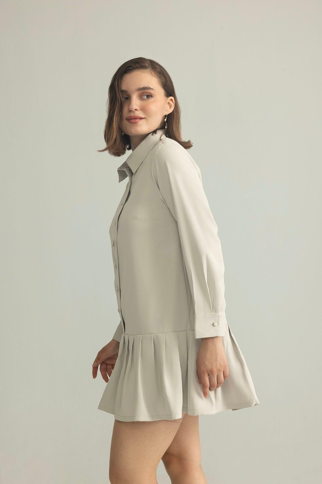 Blush Hour Pleated Mini Dress in Lunar Rock