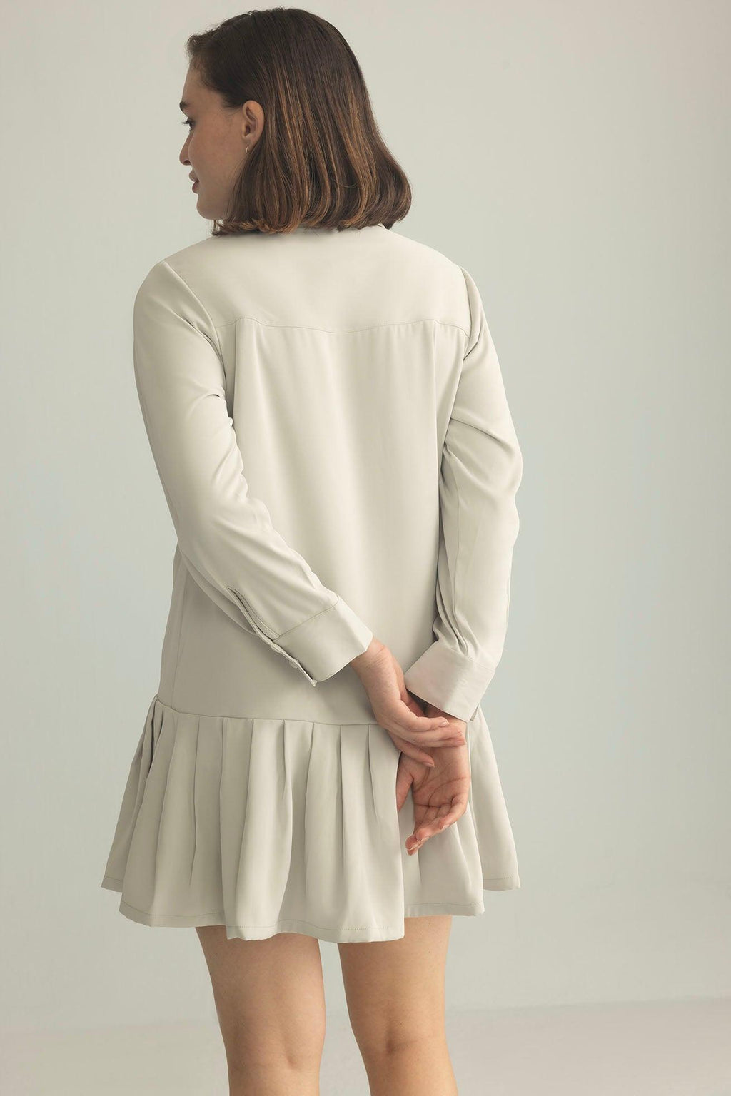 Blush Hour Pleated Mini Dress in Lunar Rock