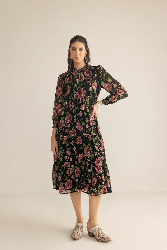 Fleur de Dusk Kleid in Schwarz & Ranken-Pink