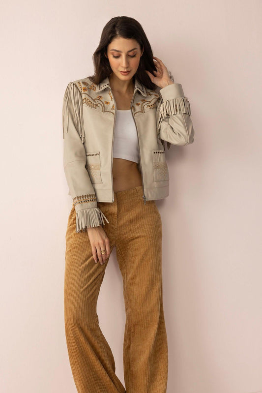 Dust & Daisies Lederjacke in Starlit White