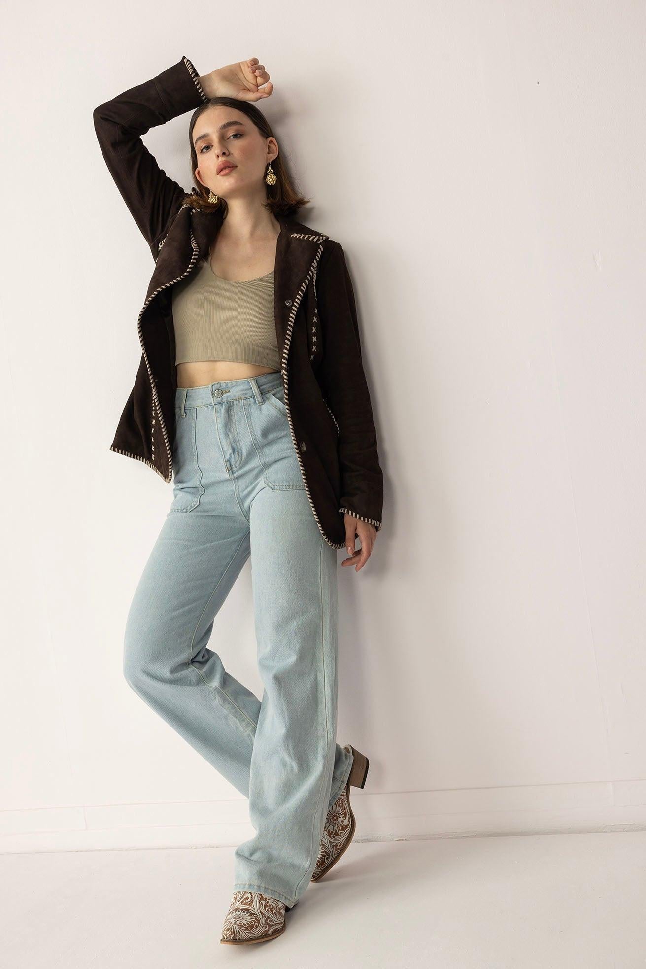 Wandering Compass Leather Jacket in Sierra Black