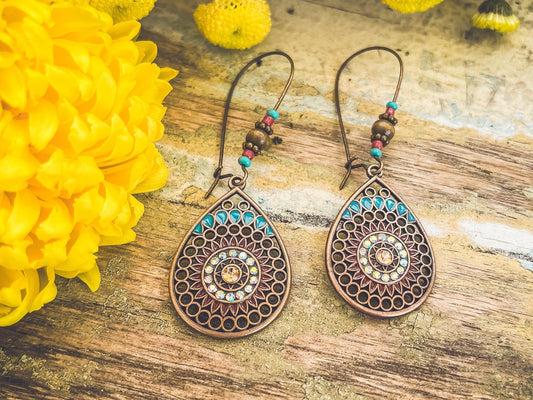 Kupfer Boho Tropfenohrringe