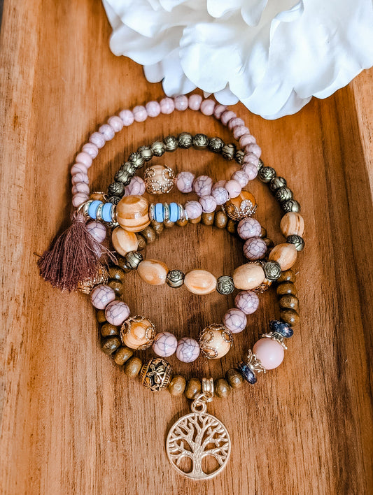 Wunderschönes Armband-Set „Baum des Lebens“ aus Holz