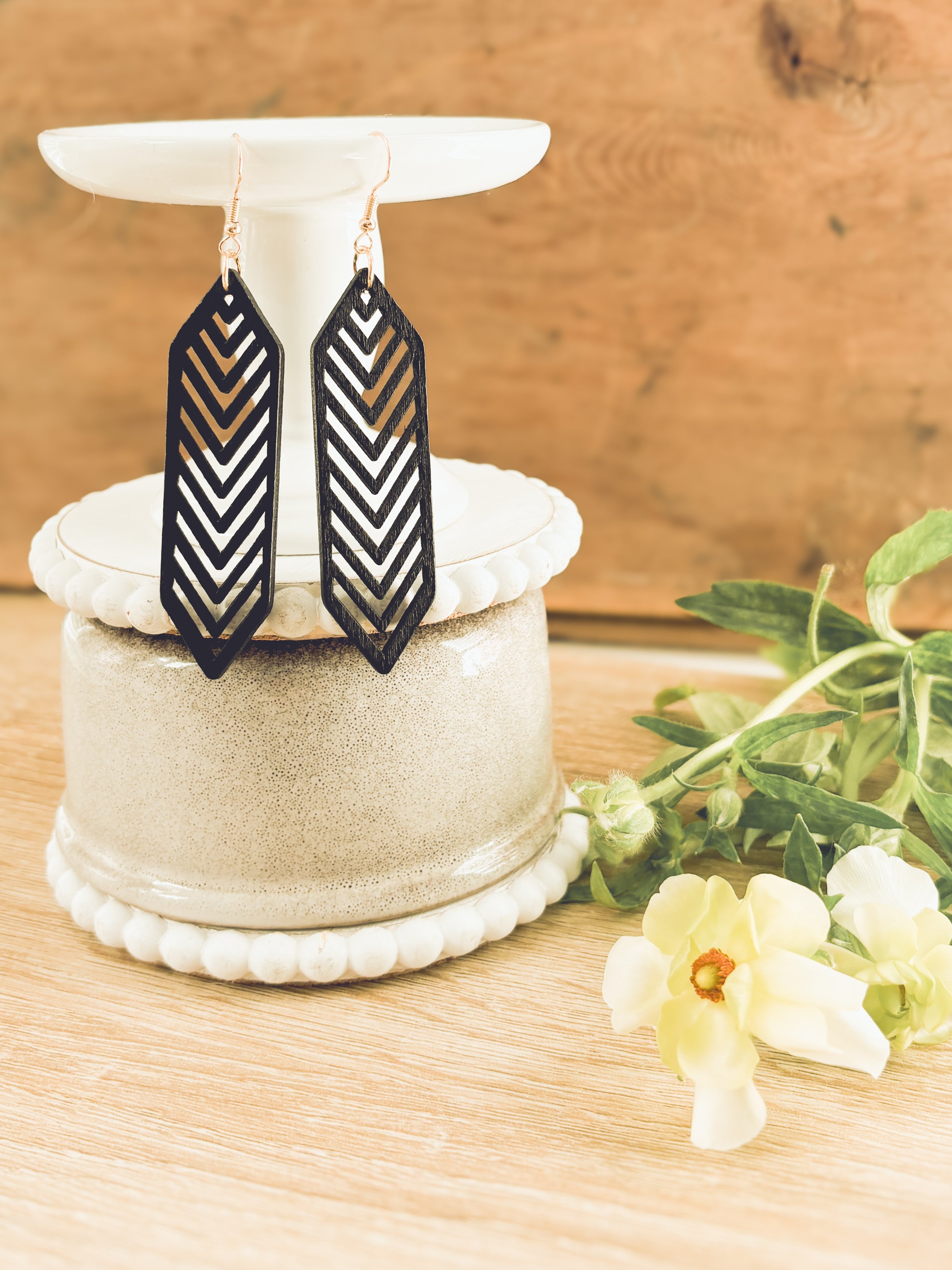 Beautiful Black Wooden Laser Cut Earrings