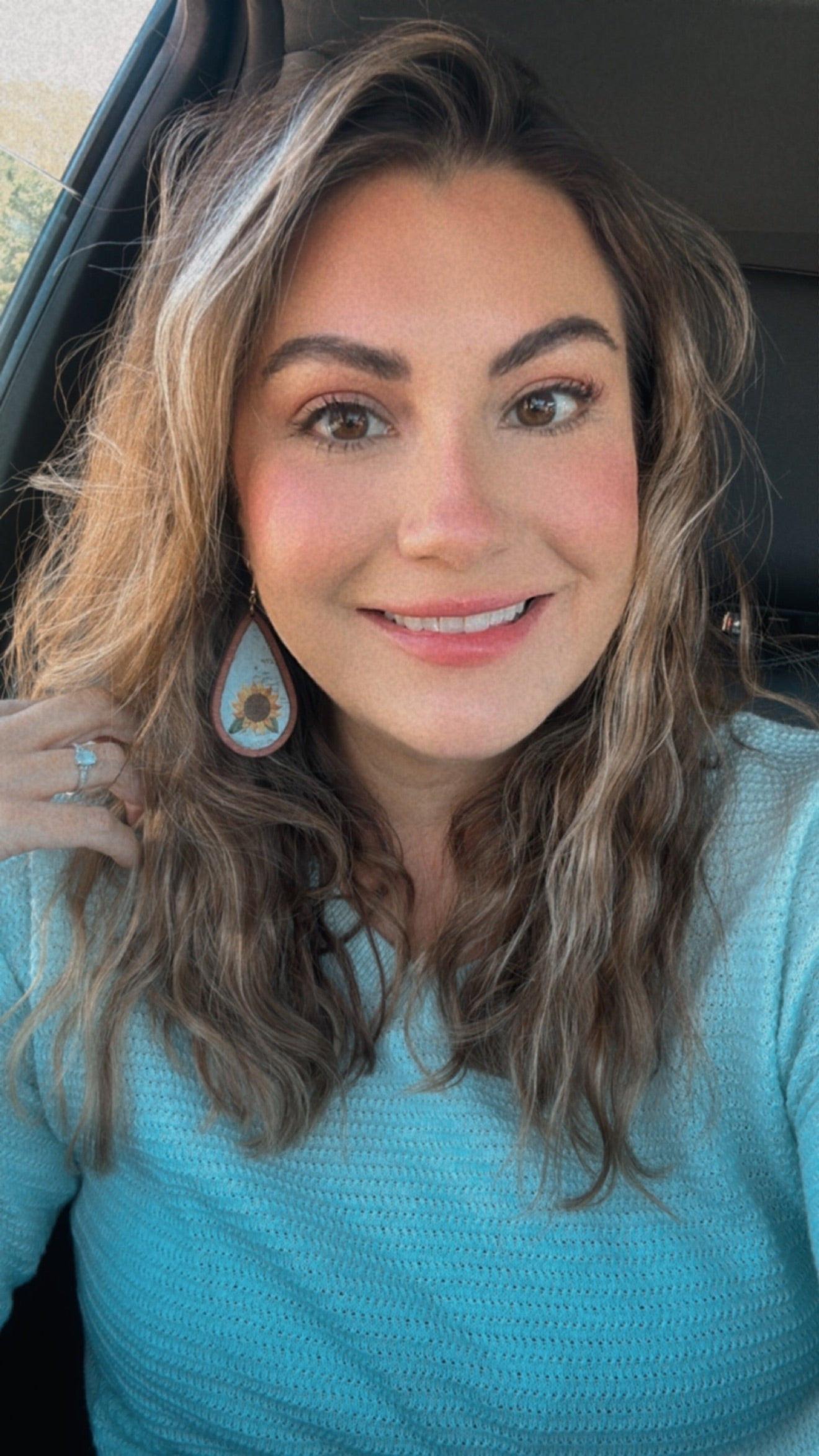 Beautiful Wood and Cork Sunflower Earrings